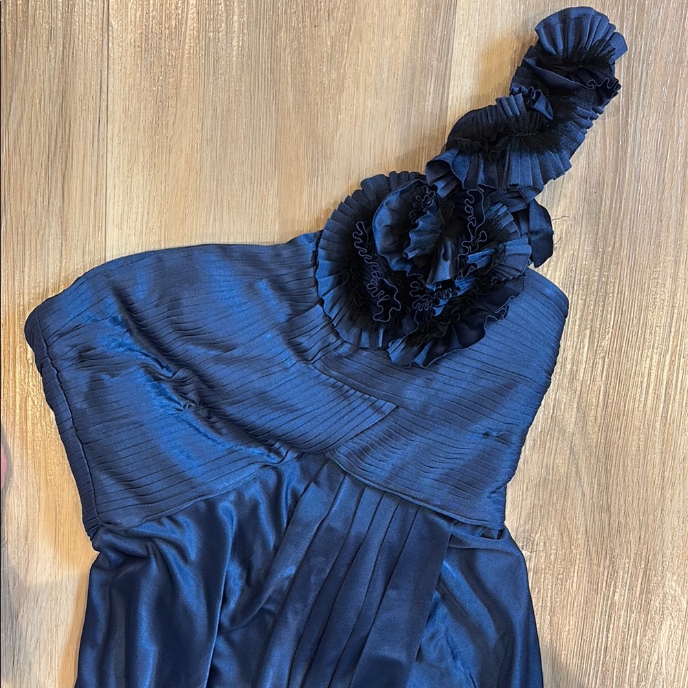 Elegant One-Shoulder Navy Dress